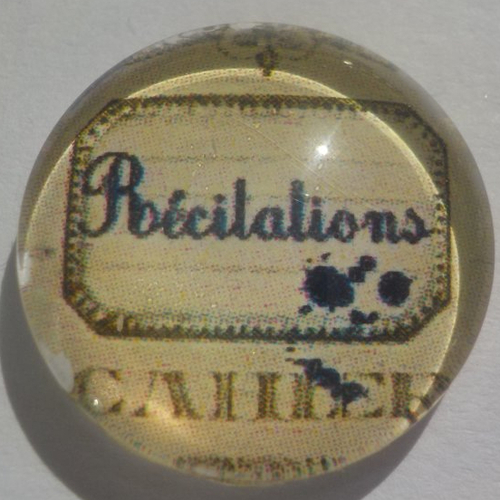 Cabochon récitations/école/18 mm/confection bijoux/verre/beige/bleu marine