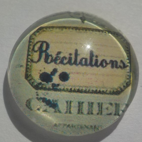 Cabochon récitations/école/18 mm/confection bijoux/verre/beige/bleu marine