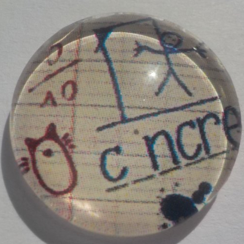 Cabochon d'écriture cancre/école/18 mm/confection bijoux/verre/beige/bleu marine