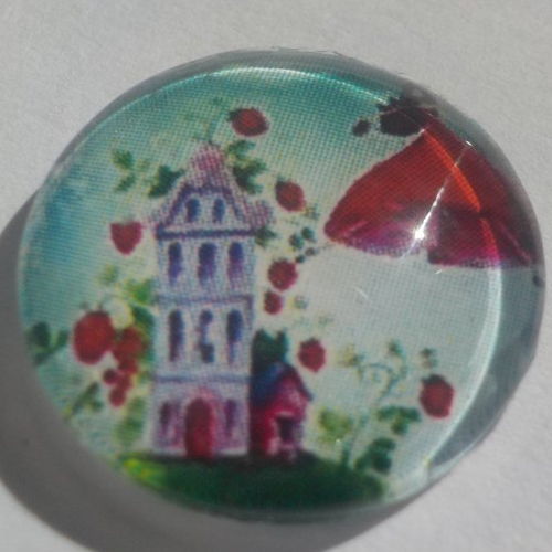 Cabochon fée/18 mm/confection bijoux/verre/vert/rose