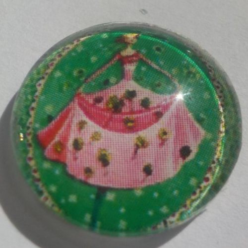 Cabochon fée/18 mm/confection bijoux/verre/vert/rose