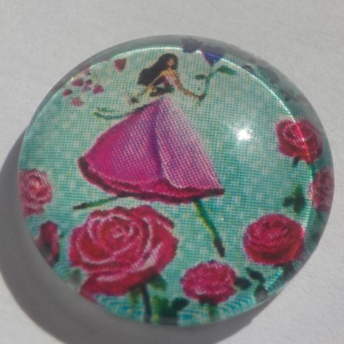 Cabochon fée/18 mm/confection bijoux/verre/vert/rose