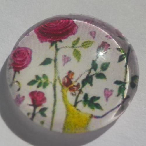 Cabochon fée/18 mm/confection bijoux/verre/vert/rose