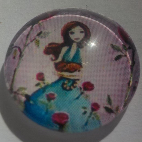 Cabochon fée/18 mm/confection bijoux/verre/vert/rose/bleu