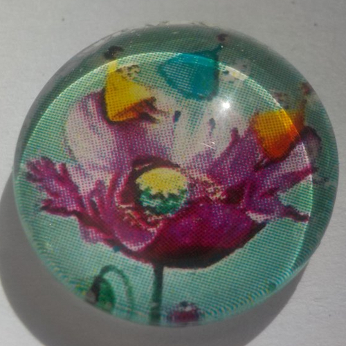 Cabochon fée/fleurs/18 mm/confection bijoux/verre/vert/rose/