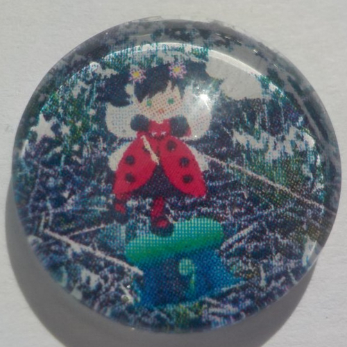 Cabochon fée coccinelle/fleurs/18 mm/confection bijoux/verre/vert/blanc/rouge