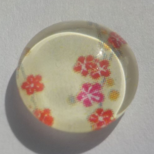 Cabochon de verre, multicolore, fleurs japonaises, 12 mm, rose, beige,