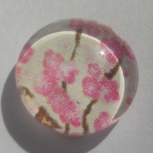 Cabochon de verre, multicolore, fleurs japonaises, 12 mm, rose, beige,