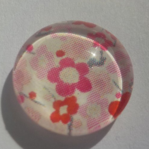 Cabochon de verre, multicolore, fleurs japonaises, 12 mm, rose corail, beige,