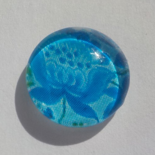 Cabochon de verre, multicolore, fleurs japonaises, 12 mm, bleu, blanc,
