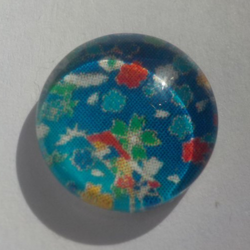 Cabochon de verre, multicolore, fleurs japonaises, 12 mm, bleu, jaune, vert,