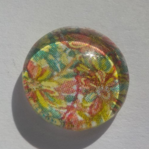 Cabochon de verre, multicolore, fleurs liberty, 12 mm, marron, vert, jaune,