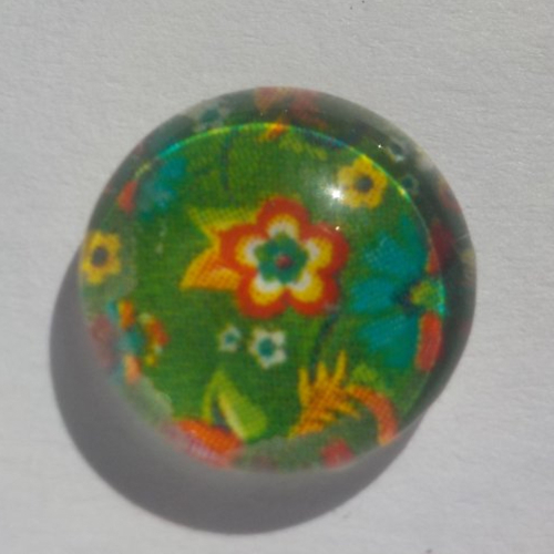 Cabochon de verre, multicolore, fleurs liberty, 12 mm, kaki, rouge, vert, jaune,
