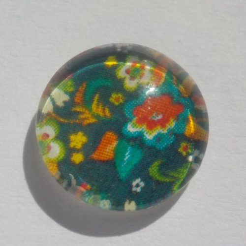 Cabochon de verre, multicolore, fleurs liberty, 12 mm, kaki, orange, vert, jaune,