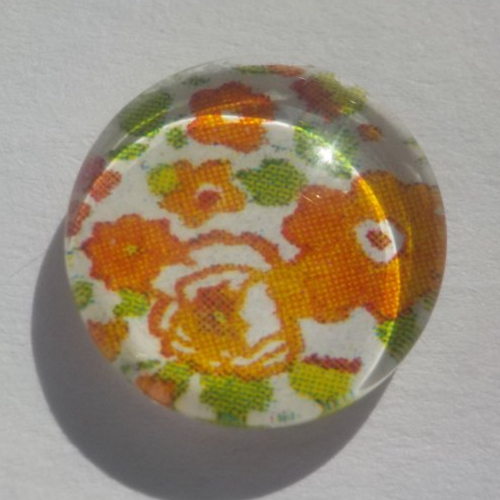 Cabochon de verre, orange, fleurs liberty, 12 mm, vert