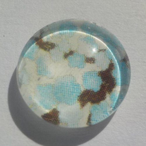 Cabochon de verre, fleurs liberty, 12 mm, bleu, blanc,