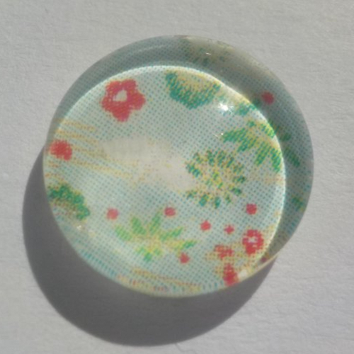 Cabochon de verre, fleurs liberty, 12 mm, vert, blanc, rouge
