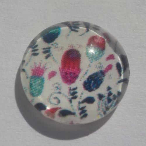 Cabochon de verre, fleurs liberty, 12 mm, turquoise, blanc, rouge,