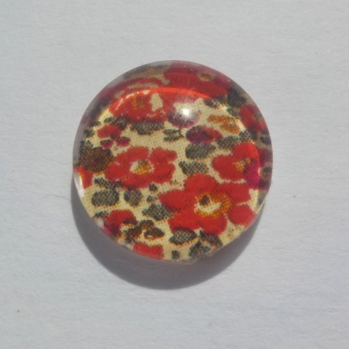 Cabochon de verre, fleurs liberty, 12 mm, beige, rouge, vert,