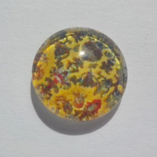 Cabochon de verre, arabesques, 12 mm, jaune, marron