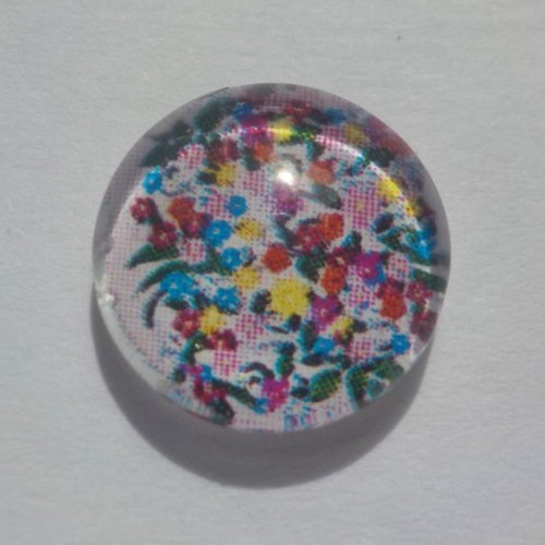 Cabochon de verre, fleurs, 12 mm, rose clair, bleu, noir, jaune, vert, multicolore,