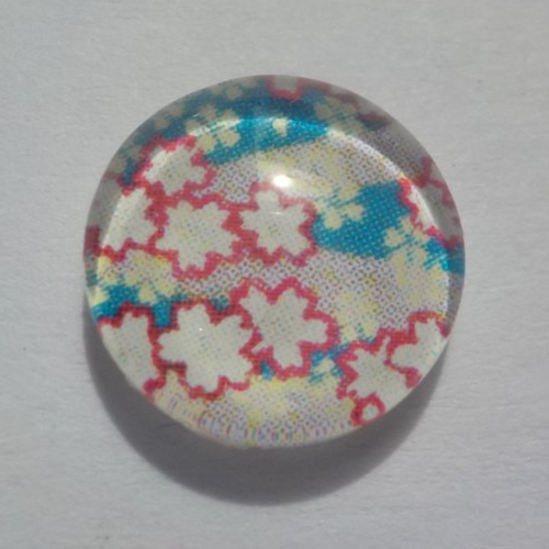 Cabochon de verre, fleurs, 12 mm, jaune, vert, rouge,mercerie.