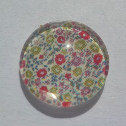 Cabochon de verre, fleurs, 12 mm, vert, rouge,mercerie bijoux.