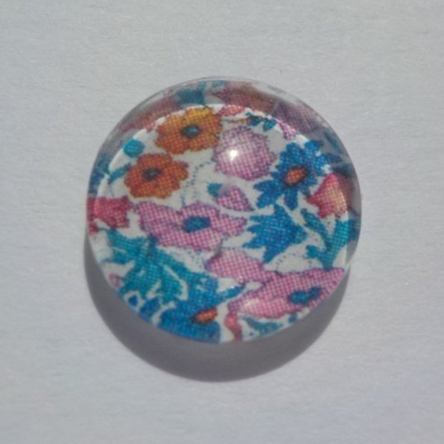 Cabochon de verre, fleurs, 12 mm, multicolore, orange, bleu, rose,