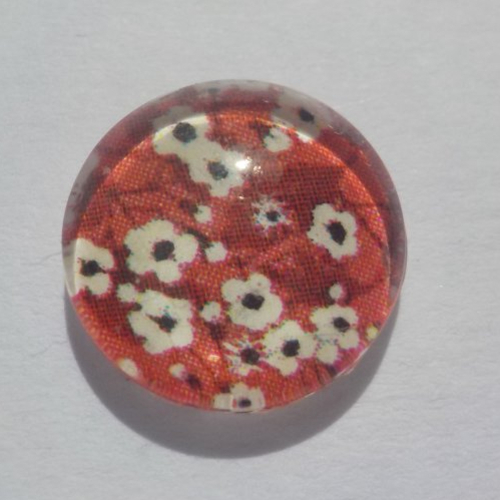 Cabochon de verre, fleurs, 12 mm, multicolore, rouge, blanc,
