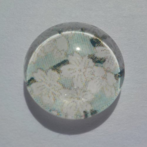 Cabochon de verre, fleurs, 12 mm, noir, gris, blanc,