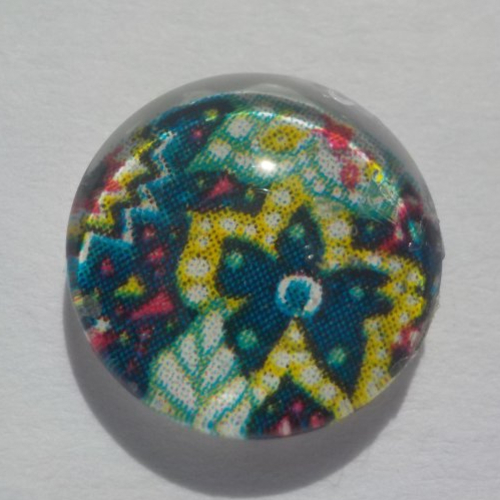 Cabochon de verre, fleurs, 12 mm, multicolore, vert, jaune, bleu marine,