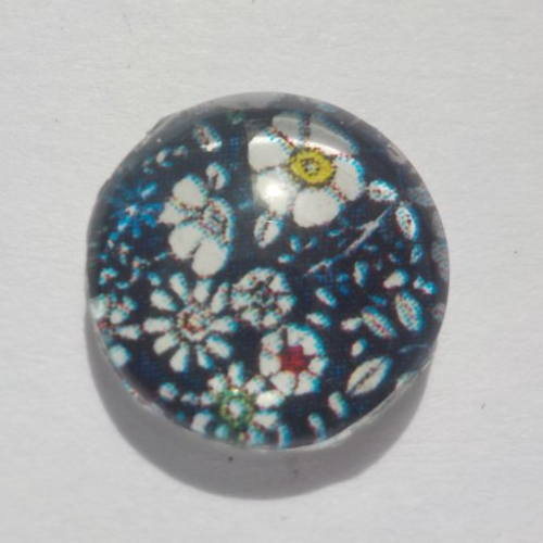 Cabochon de verre, fleurs, 12 mm, blanc, bleu marine, jaune, rouge/mercerie bijoux/