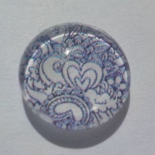 Cabochon de verre, arabesques, 12 mm, blanc, noir,
