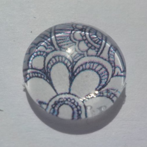 Cabochon de verre, arabesques, 12 mm, blanc, noir,