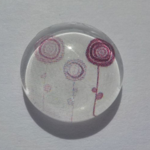 Cabochon de verre, fleurs, 12 mm, blanc, rose, mauve,