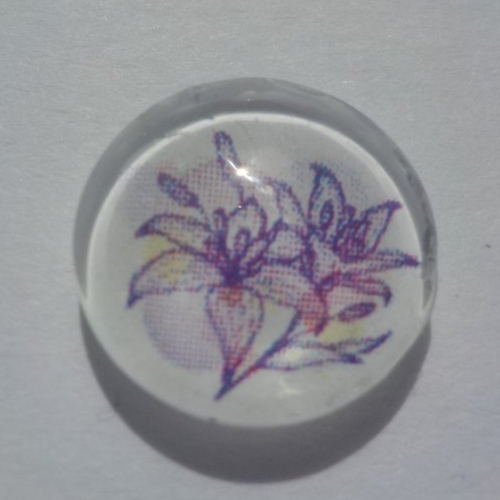 Cabochon de verre, fleurs,12 mm, blanc, violette, mauve,