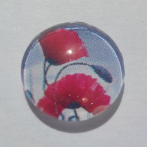 Cabochon de verre, fleurs, coquelicot,12 mm, blanc, rouge, gris,