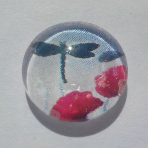 Cabochon de verre, fleurs, libellule, coquelicot,12 mm, blanc, rouge, gris,