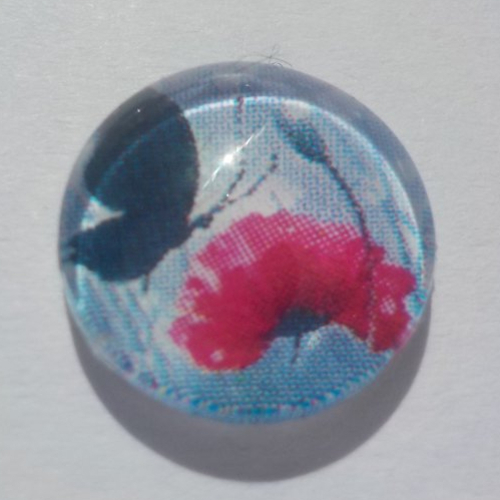 Cabochon de verre, fleurs, papillon, coquelicot,12 mm, blanc, rouge, gris, artisanal,