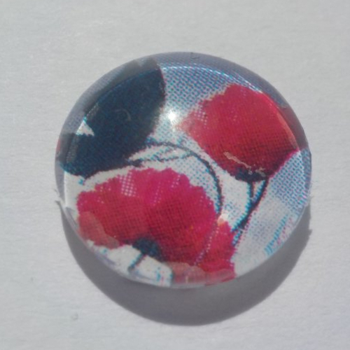 Cabochon de verre, fleurs, papillon, coquelicot,12 mm, blanc, rouge, gris, artisanal,