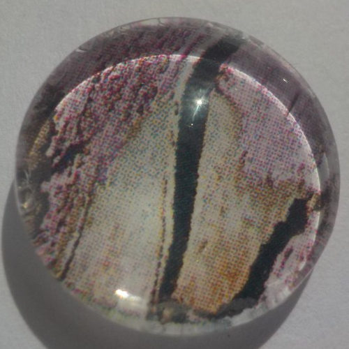 Cabochon géométrique mauve/noir/16 mm/confection bijoux/verre/