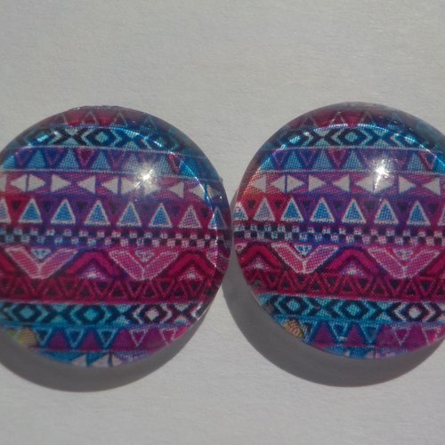 Cabochons géométriques/18 mm/confection bijoux/verre/lot de 2 cabochons/multicolore