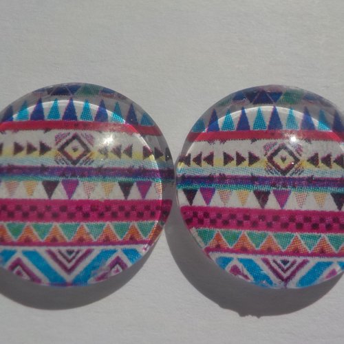 Cabochons géométriques/18 mm/confection bijoux/verre/lot de 2 cabochons/multicolore