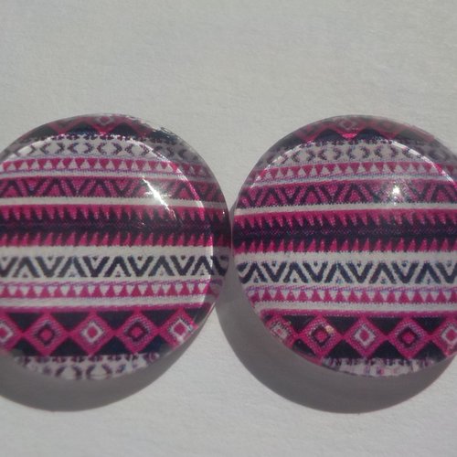 Cabochons géométriques/18 mm/confection bijoux/verre/lot de 2 cabochons/rouge/blanc/noir