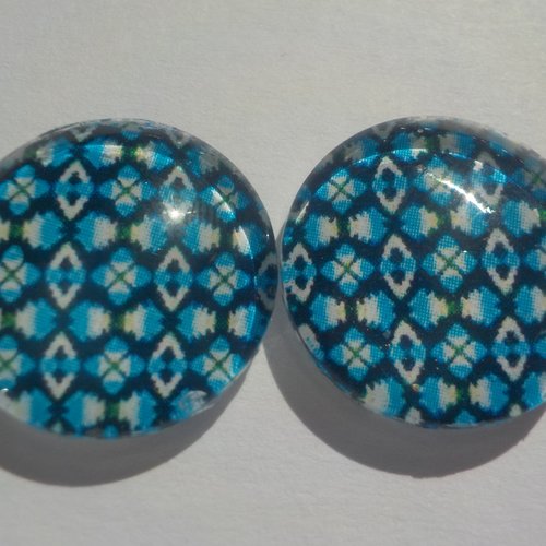 Cabochons géométriques/18 mm/confection bijoux/verre/lot de 2 cabochons/multicolore/bleu/noir/vert