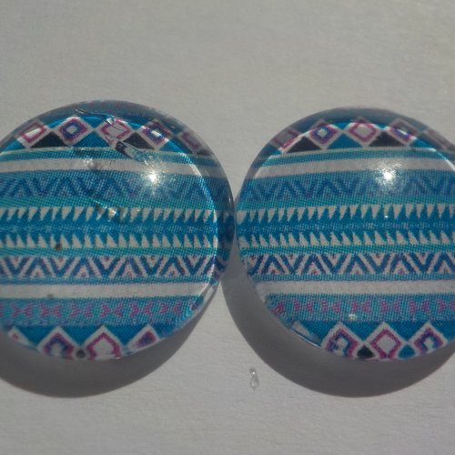 Cabochons géométriques/18 mm/confection bijoux/verre/lot de 2 cabochons/multicolore/bleu turquoise