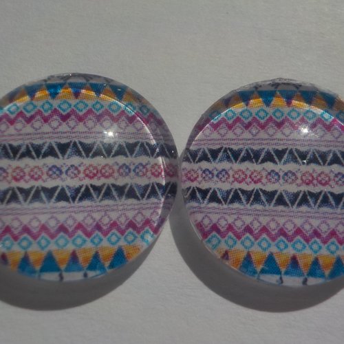 Cabochons géométriques/18 mm/confection bijoux/verre/lot de 2 cabochons/multicolore
