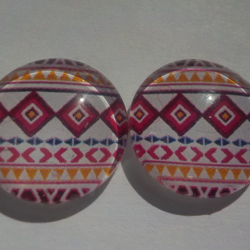 Cabochons géométriques/18 mm/confection bijoux/verre/lot de 2 cabochons/multicolore
