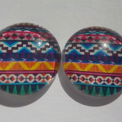 Cabochons géométriques/18 mm/confection bijoux/verre/lot de 2 cabochons/multicolore/vert/jaune/bleu/rouge/marron/rose