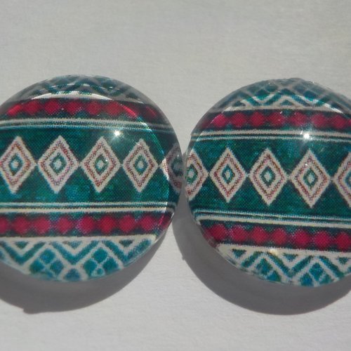 Cabochons géométriques/18 mm/confection bijoux/verre/lot de 2 cabochons/multicolore/vert/beige/rouge/
